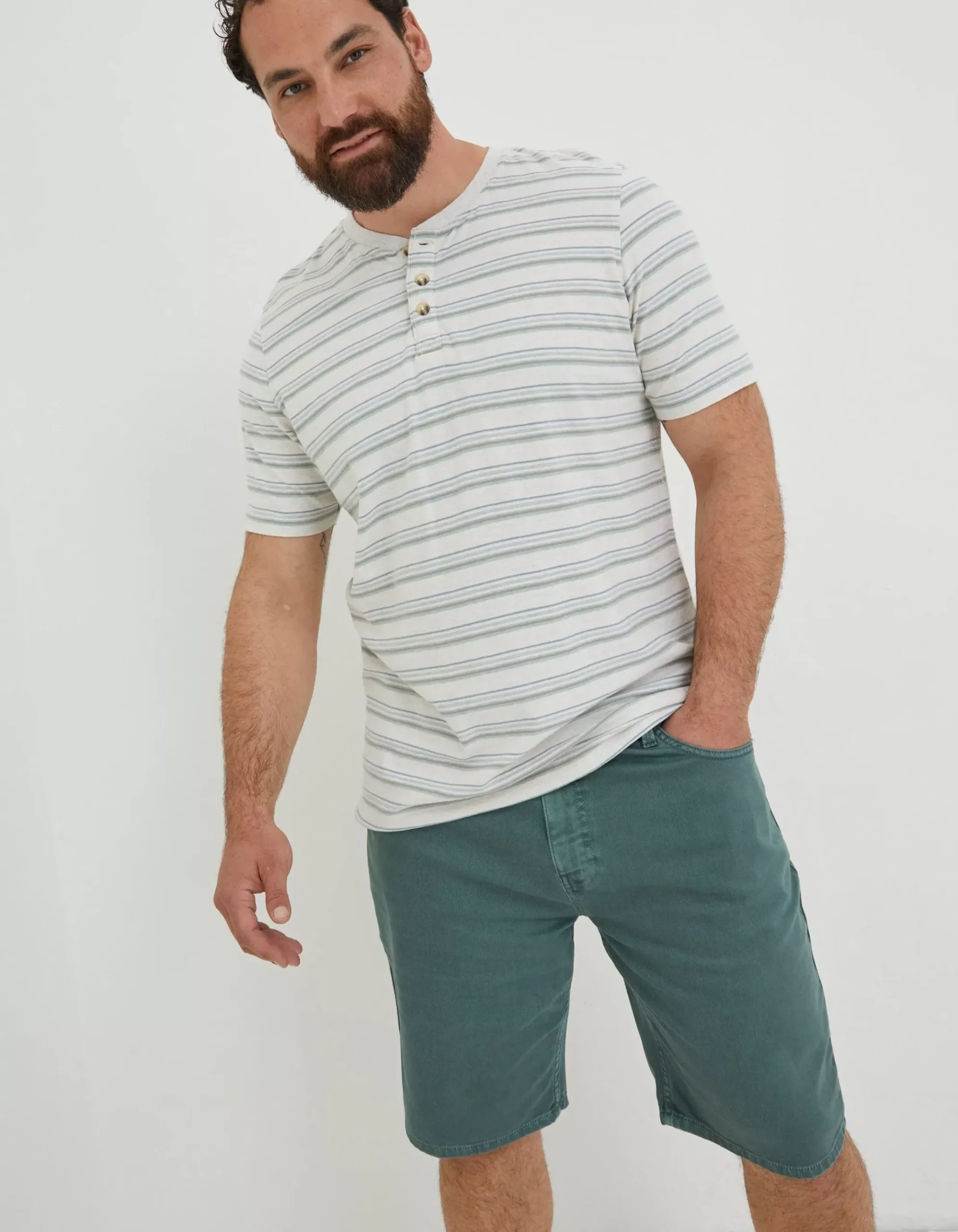 Fine Stripe Henley T-Shirt